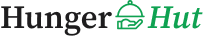Logo „Hunger Hut“ sa zelenim ikonama hamburgera i pomfrita
